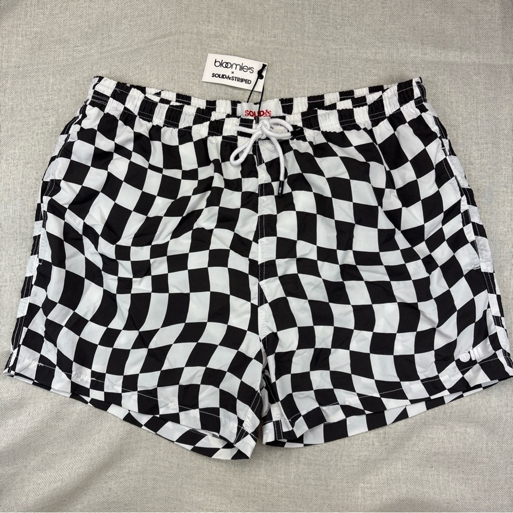 SOLID & STRIPED Black and White Checkered Swim Trunks